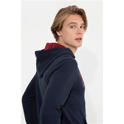Erkek Lacivert Kapüşonlu Basic Sweatshirt