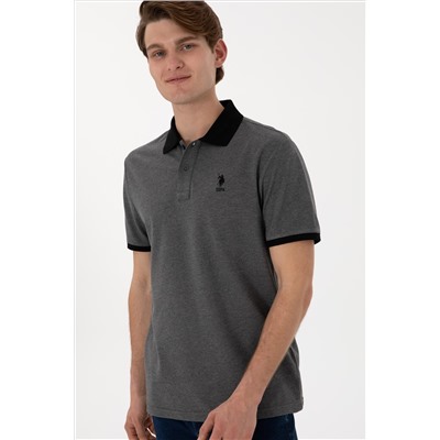 Erkek Regular Fit Polo Yaka Antrasit Melanj Basic Tişört