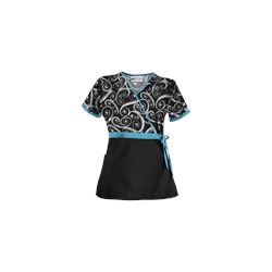 UA Windy White Mock Wrap Print Scrub Top