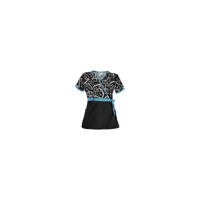 UA Windy White Mock Wrap Print Scrub Top