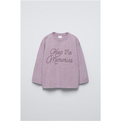 WASHED-EFFECT T-SHIRT WITH DIAMANTES