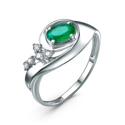 Серьги из серебра с зелёным агатом и фианитами родированные 2-4106-001