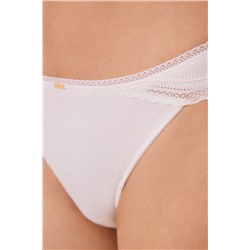 Tanga tira algodón canalé encaje marfil