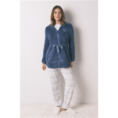 Bata midi capucha polar azul lurex