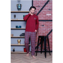 AHENGİM Man Erkek Pijama Takımı Interlok Omuz Parçalı Altı Ekoseli Pamuklu Mevsimlik M70112273 1-2-10001216