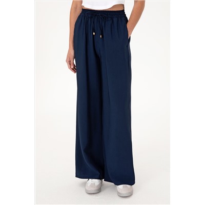 Kadın Lacivert Loose Relax Fit Kanvas Pantolon