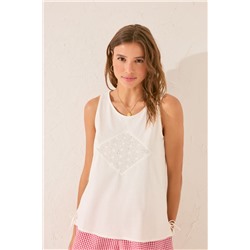 Camiseta tirantes 100% algodón blanco bordado