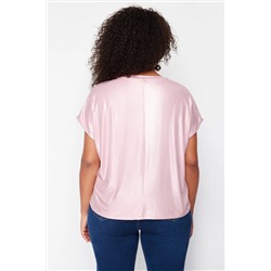 Pudra Metalik Baskılı Örme Bluz TBBSS24AF00007