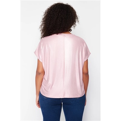 Pudra Metalik Baskılı Örme Bluz TBBSS24AF00007