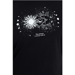 Siyah Bisiklet Yaka %100 Pamuk Örme T-Shirt TBBSS23BF00030