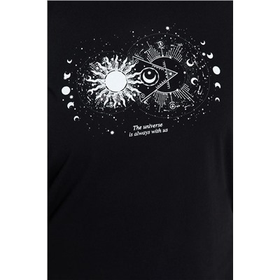 Siyah Bisiklet Yaka %100 Pamuk Örme T-Shirt TBBSS23BF00030