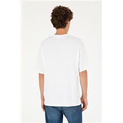 Erkek Oversize Fit Bisiklet Yaka Beyaz Tişört