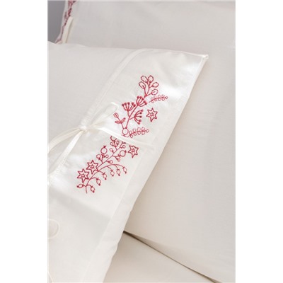 Relief King Size %100 Pamuk Bağlamalı Nevresim Takımı - Ekru/Kırmızı
