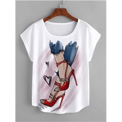 Heart & Figure Graphic Batwing Sleeve Tee