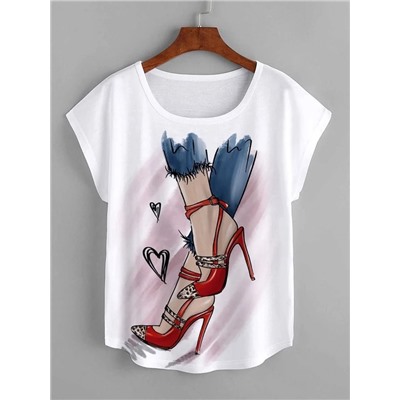 Heart & Figure Graphic Batwing Sleeve Tee