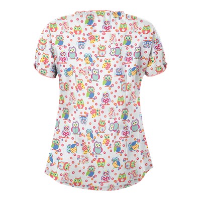 UA Who Done It White Keyhole Print Scrub Top