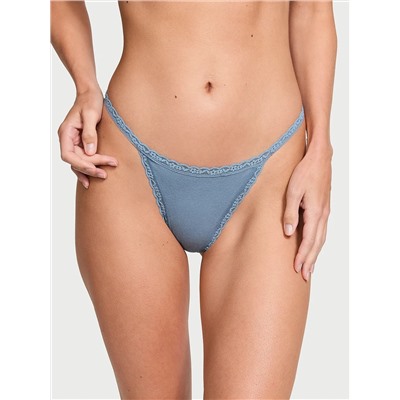 Cotton Pointelle Lace-Trim V-String Panty