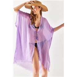 Olalook Kadın Lila Yırtmaçlı Bağlamalı Pareo Kimono KMN-00000063
