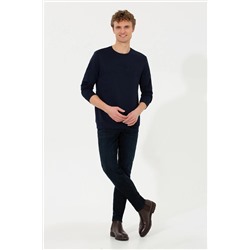 Erkek Lacivert Basic Bisiklet Yaka Sweatshirt