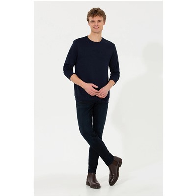 Erkek Lacivert Basic Bisiklet Yaka Sweatshirt