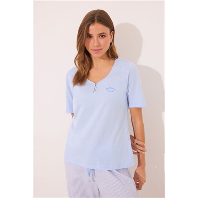 Pijama Capri 100% algodón azul rayas