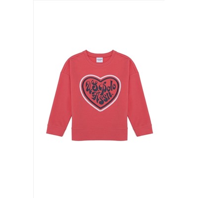 Çocuk Nar Çiçeği Bisiklet Yaka Sweatshirt