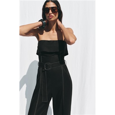 STRAPLESS LINEN BLEND JUMPSUIT