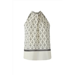 Ekru Geometrik Desenli Halter Yaka Dokuma Büyük Beden Bluz TBBSS25AF00095