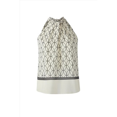 Ekru Geometrik Desenli Halter Yaka Dokuma Büyük Beden Bluz TBBSS25AF00095