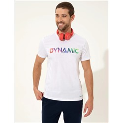Beyaz Slim Fit Baskılı Bisiklet Yaka Tişört