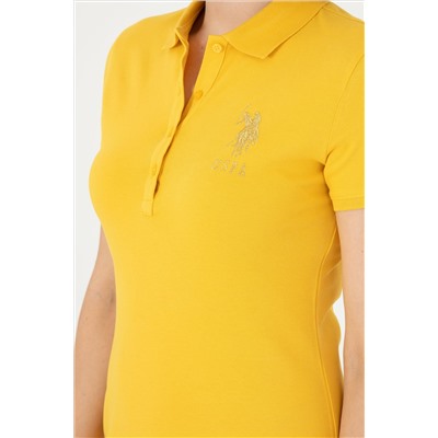 Kadın Safran Polo Yaka Mini Boy Örme Elbise