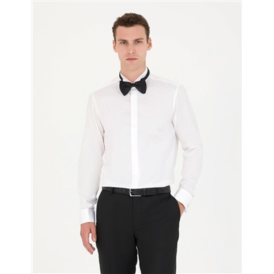 Beyaz Slim Fit Smokin Gömlek