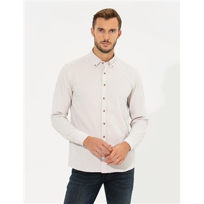 Bej Slim Fit Uzun Kollu Gömlek