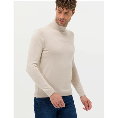 Kum Melanj Slim Fit Balıkçı Yaka Basic Triko Kazak