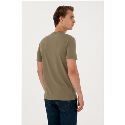 Erkek Regular Fit Bisiklet Yaka Vizon Basic Tişört