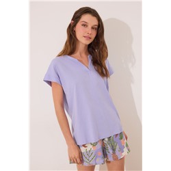 Pijama corto 100% algodón lila macetas