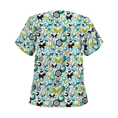 UA Flutter Flattery Black Print Scrub Top
