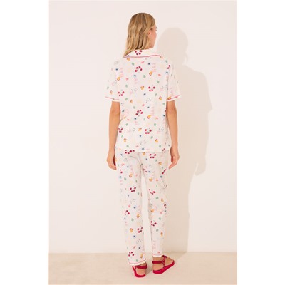 Pijama camisero 100% algodón marfil