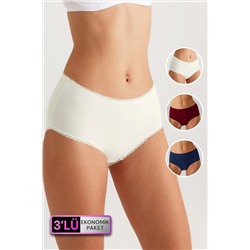 Pierre Cardin3'lü Ekonomik Paket 2239 Bordo-ekru-lacivert Yüksel Bel Pamuklu Bato Külot