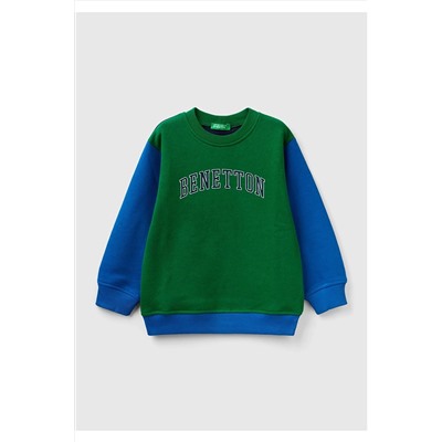 United Colors of BenettonErkek Çocuk Mix Slogan Baskılı Renk Bloklu Sweatshirt Yeşil Mix