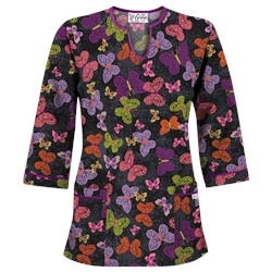 UA Blissful Butterflies Black 3/4 Sleeve Scrub Top