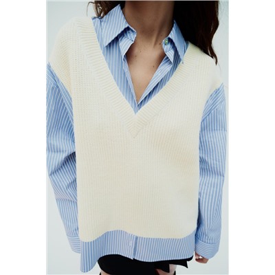 CONTRAST SHIRT SWEATER