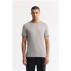 Avva, Erkek Gri Soft Touch Bisiklet Yaka Düz Modal T-shirt B001171