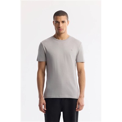 Avva, Erkek Gri Soft Touch Bisiklet Yaka Düz Modal T-shirt B001171