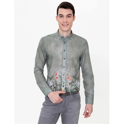 Haki Slim Fit Uzun Kollu Gömlek