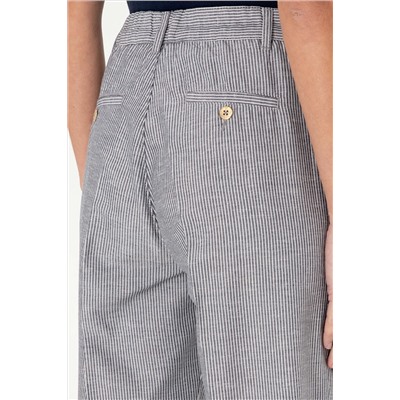 Kadın Lacivert Çizgili Keten Karışımlı Carrot Fit Kanvas Pantolon