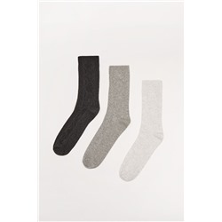 Pack 3 calcetines algodón textura gris
