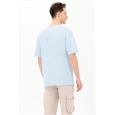 Erkek Açık Mavi Oversize Bisiklet Yaka Tişört