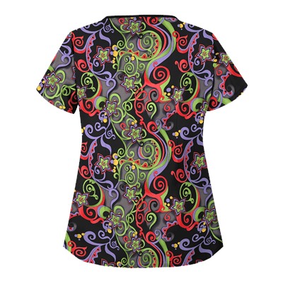 UA Imperial Garden Granite V-Inset Mock Wrap Print Scrub Top