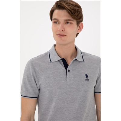 Erkek Slim Fit Polo Yaka Gri Melanj Basic Tişört